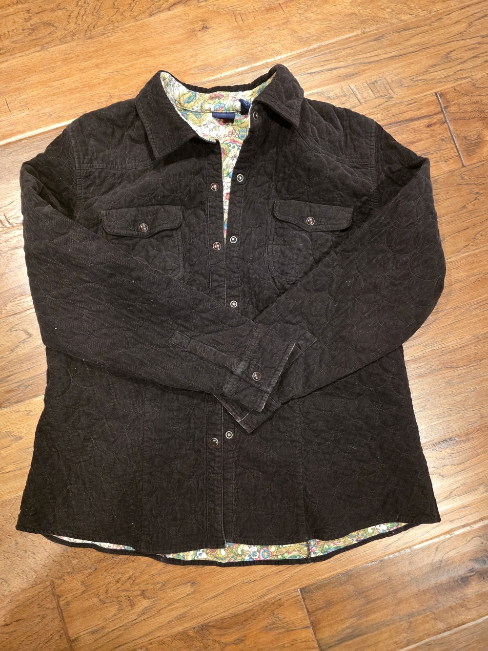 Westbound Brown Quilted Shirt Jacket with Patterned Lining sz Large